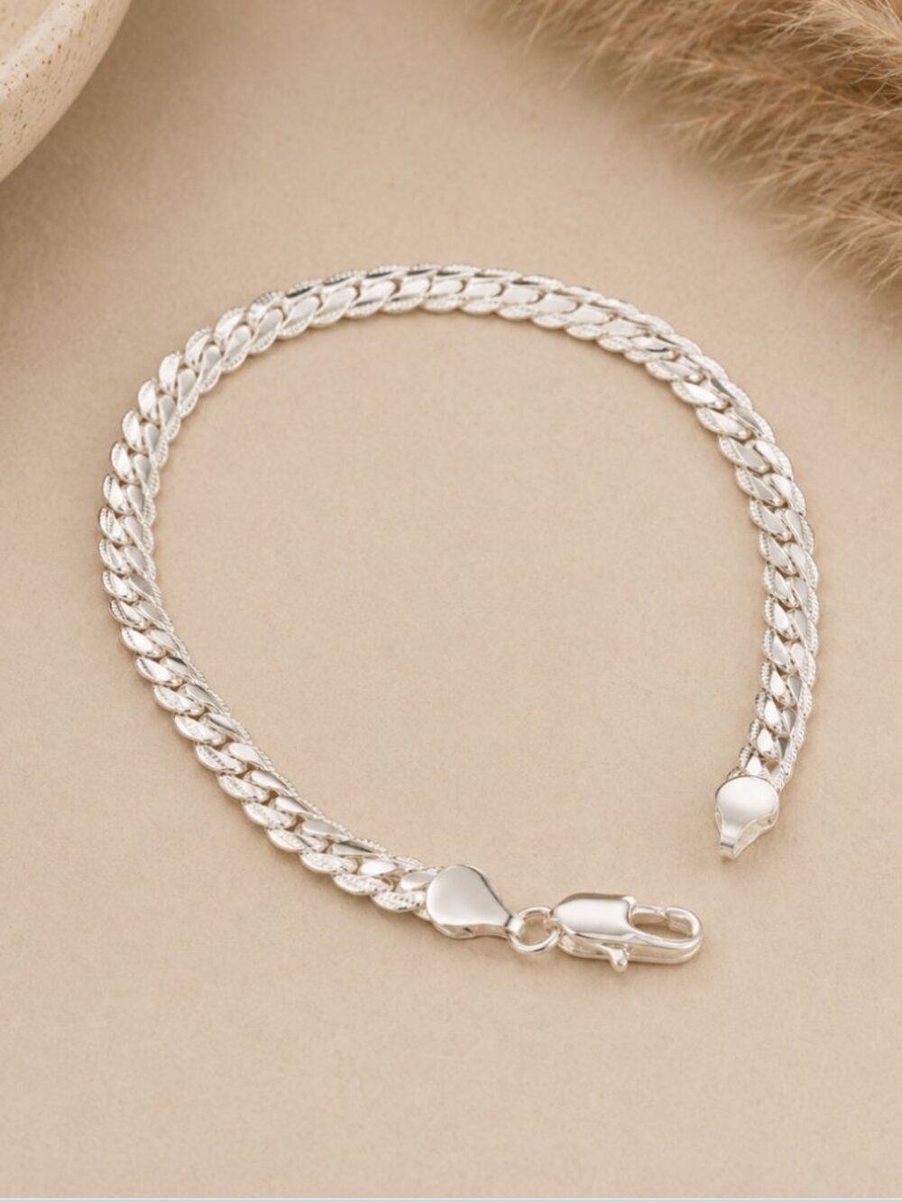 925 Sterling Silver 5 mm Flat Chain Link Bracelet